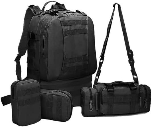 55L Tactical Backpack for Survival Gear and Equipment 3 Detachable Molle Pouch Large Backpacks (Black)